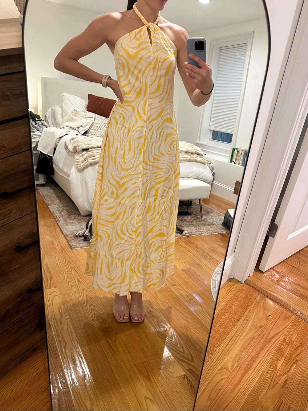 INC International Concepts Yellow & White Halter Maxi Dress With Pockets